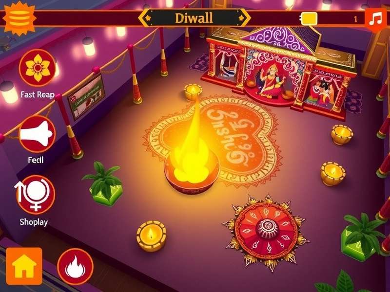 Puja Celebration Fiesta game screenshot showing Diwali celebration